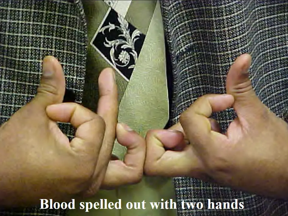 Blood gang sign with both hands