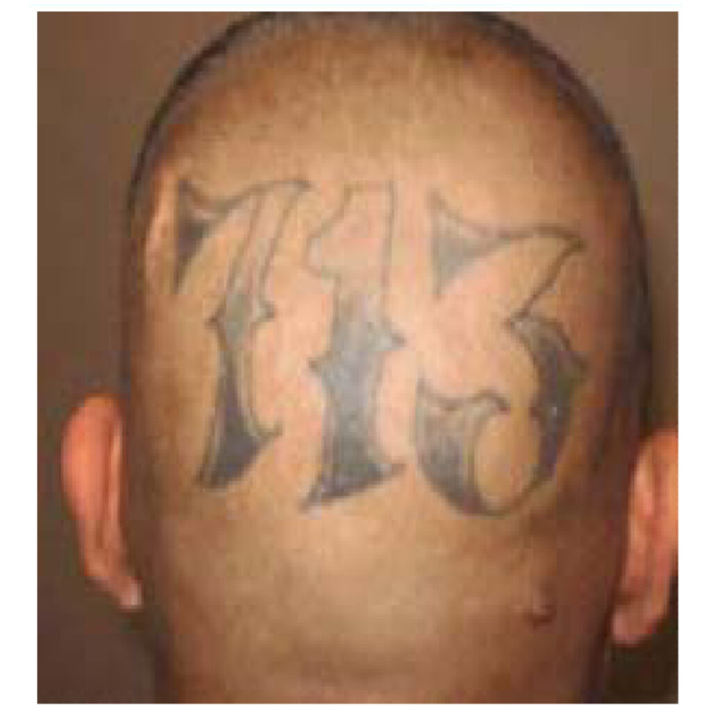 "713" tatted back of head
