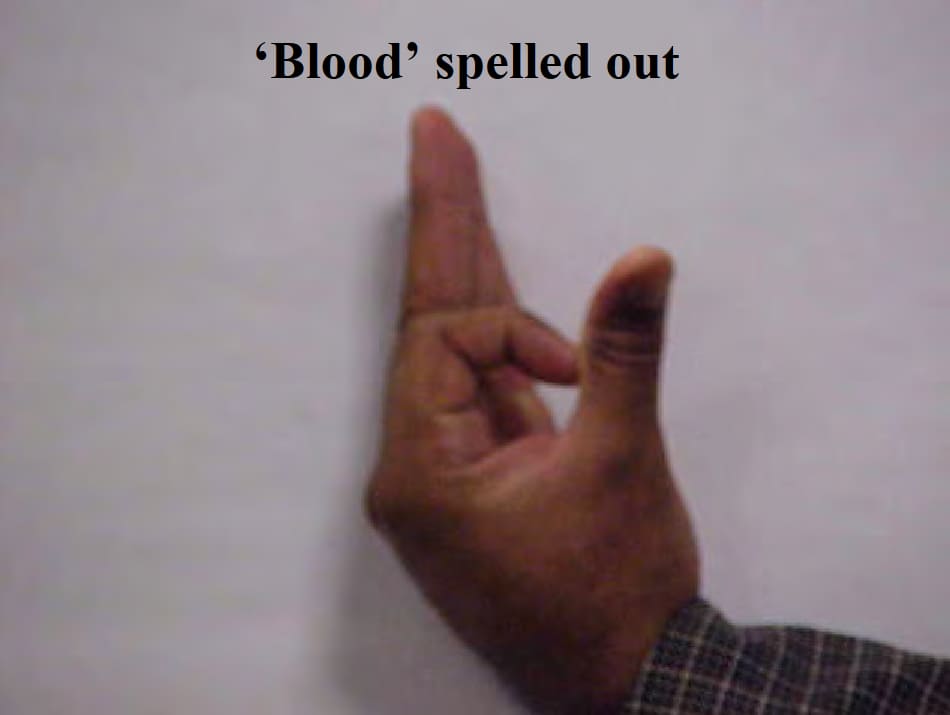 Blood spelled out gang sign